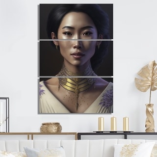 Designart "Asian Goddess With Golden Necklace I" Asian Woman Canvas Art